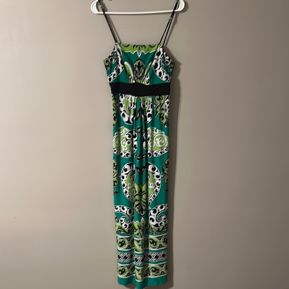 STUDIO I size 6 Greens, black & white  Sleeveless Spaghetti Strap Maxi Dress